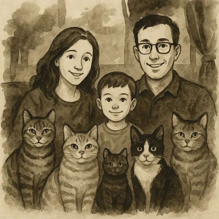 潑墨畫風格源自東方水墨藝術，強調墨色濃淡變化與筆勢流動的表現力。 畫面多以黑、灰為主色，透過渲染與留白營造出空靈、含蓄與詩意的氛圍。 人物與動物形體簡化卻富神韻，重視氣韻生動而非精細寫實，展現東方繪畫的意境美學。