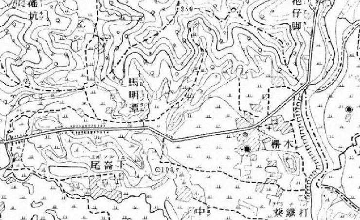 1904 年《台灣堡圖》上已標示馬明潭（圖片來源：百年歷史地圖）