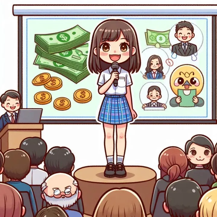 正在分享投資理財心得的高一學生 (小昕語Bing繪圖)