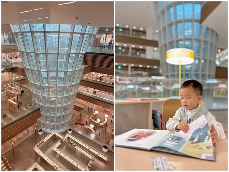 貫穿圖書館中央的生命樹，提供光線與換氣功能