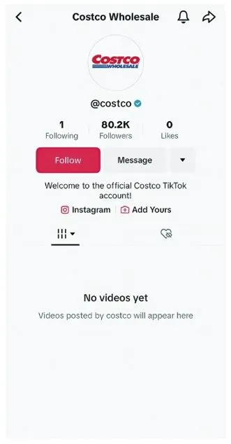 Costco再TikTok的標籤有121億次瀏覽，但卻沒有試著建立連結。
