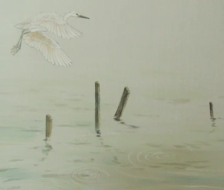 〈淡江煙雨／微風細雨不須歸〉局部－白鷺鷥