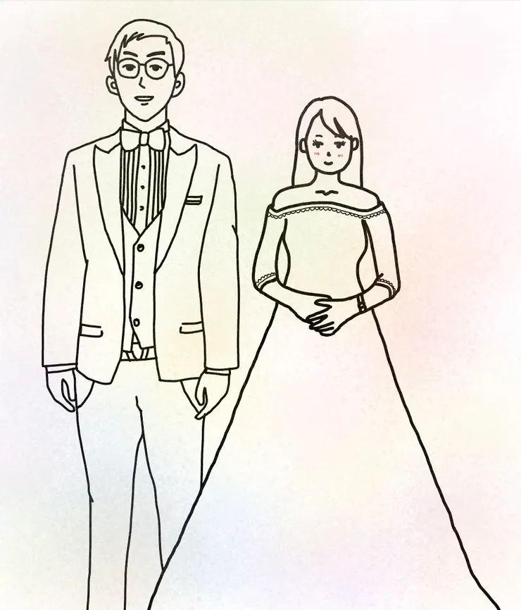 這是依照我們試穿西裝禮服時,設計一張喜帖~