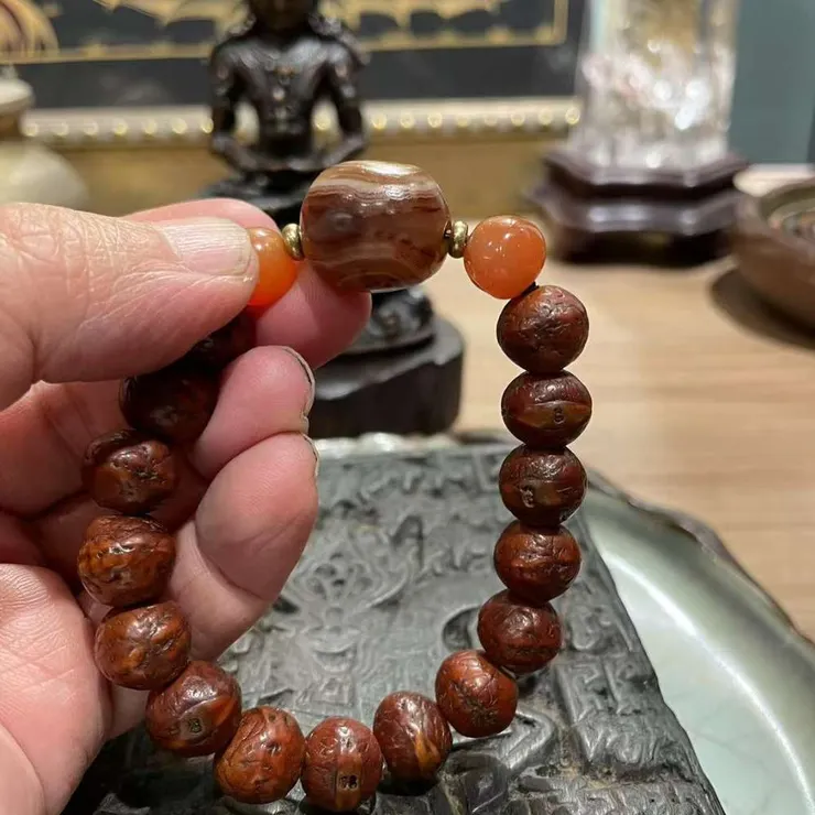 老纏絲瑪瑙(孤品:特殊雙眼中眼)搭配鳳眼菩提