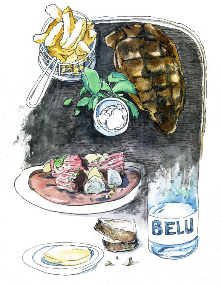 餐廳裡所用的牛肉，全部經過30~48天的乾式熟成處理，奶油與牛肉都是來自湖區，奶油的綿密鮮美，配上酸種麵包，令人吃完一塊在吃一塊，幾乎停不下來。