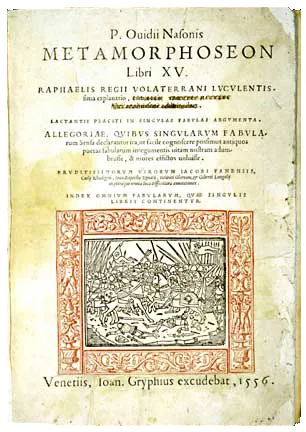Joannes Gryphius 出版的 1556 年版本的扉頁（隨後添加裝飾邊框）。海登懷特善本收藏，加州大學聖克魯斯分校。