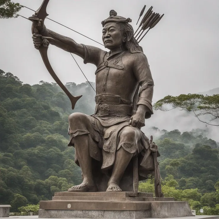 平舉弓箭的大肚國王坐像 / AI攝影