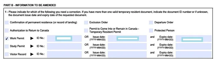 工簽修正申請表-Part B 修改項目