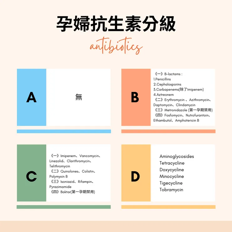 孕婦常見抗生素分級