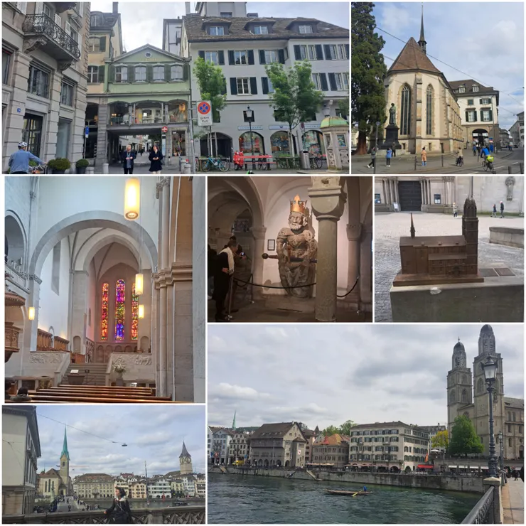 蘇黎世大教堂免費參觀.地下室有14世紀的查里曼大帝雕像.雙塔是地標買了紀念明信片