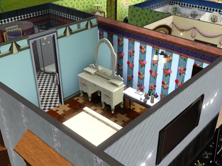 睡房有梳妝桌。我喜歡透明的洗手間門。