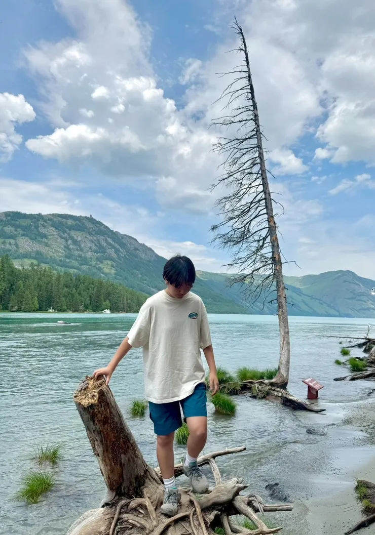 喀納斯湖海拔約1,370公尺,面積約45.7平方公里,湖邊的倒木枯木特別有韻味,好多人排隊取景拍照