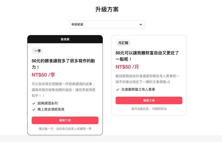 經典調酒系列訂閱方案