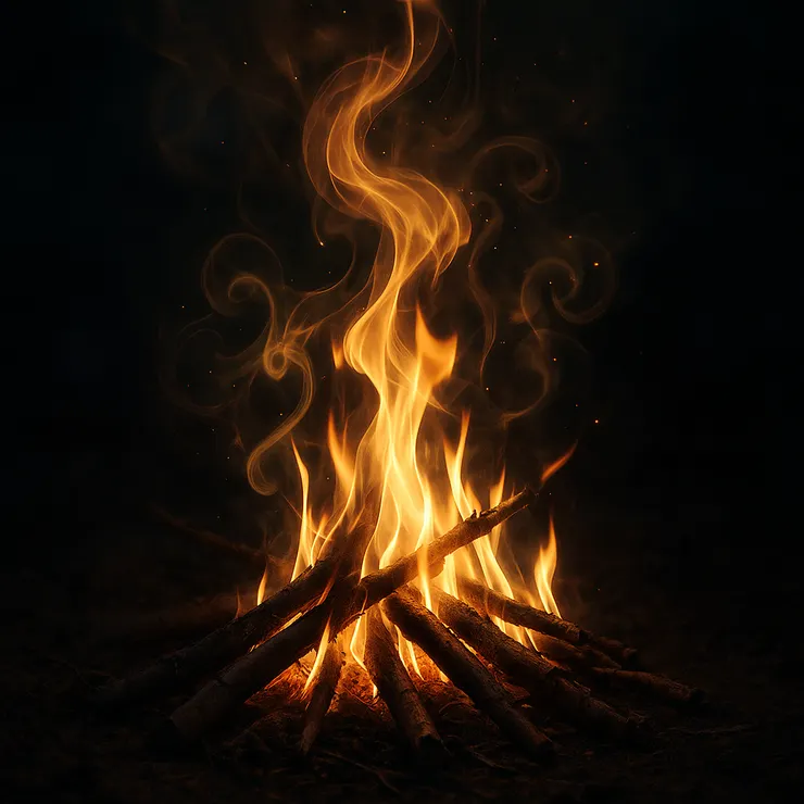 柴枝燃燒時，火光忽近忽遠，像幻象般纏繞心口。