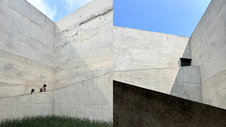 （左）早晨10點的光還柔柔的；（右）中午12點的光，銳利如建築線的一部分。｜2025.08.26拍攝