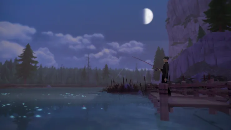 試著去病院附近釣魚的維圖斯，月色真美