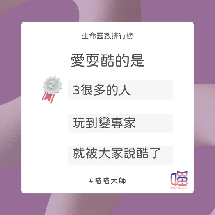 生命靈數愛耍酷排行榜Top 2：3很多的人