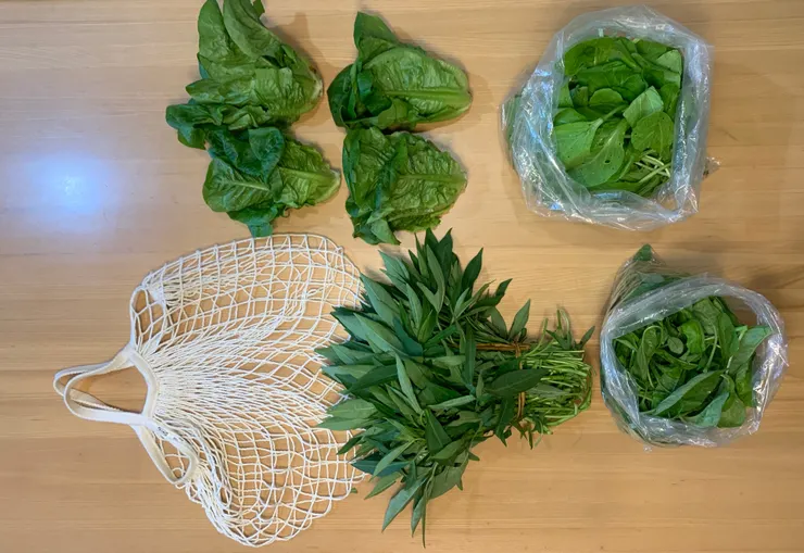 最喜歡菜市場的裸裝蔬菜了，等煮完菜後將塑膠袋晾乾，等待下次採買使用