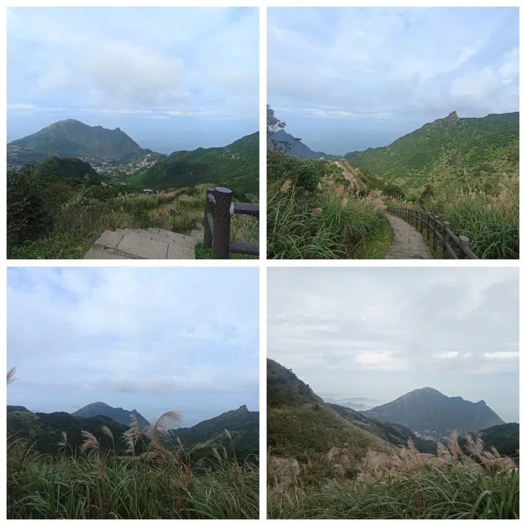 一路陡上的階梯，往回看可見金瓜石神社等景色