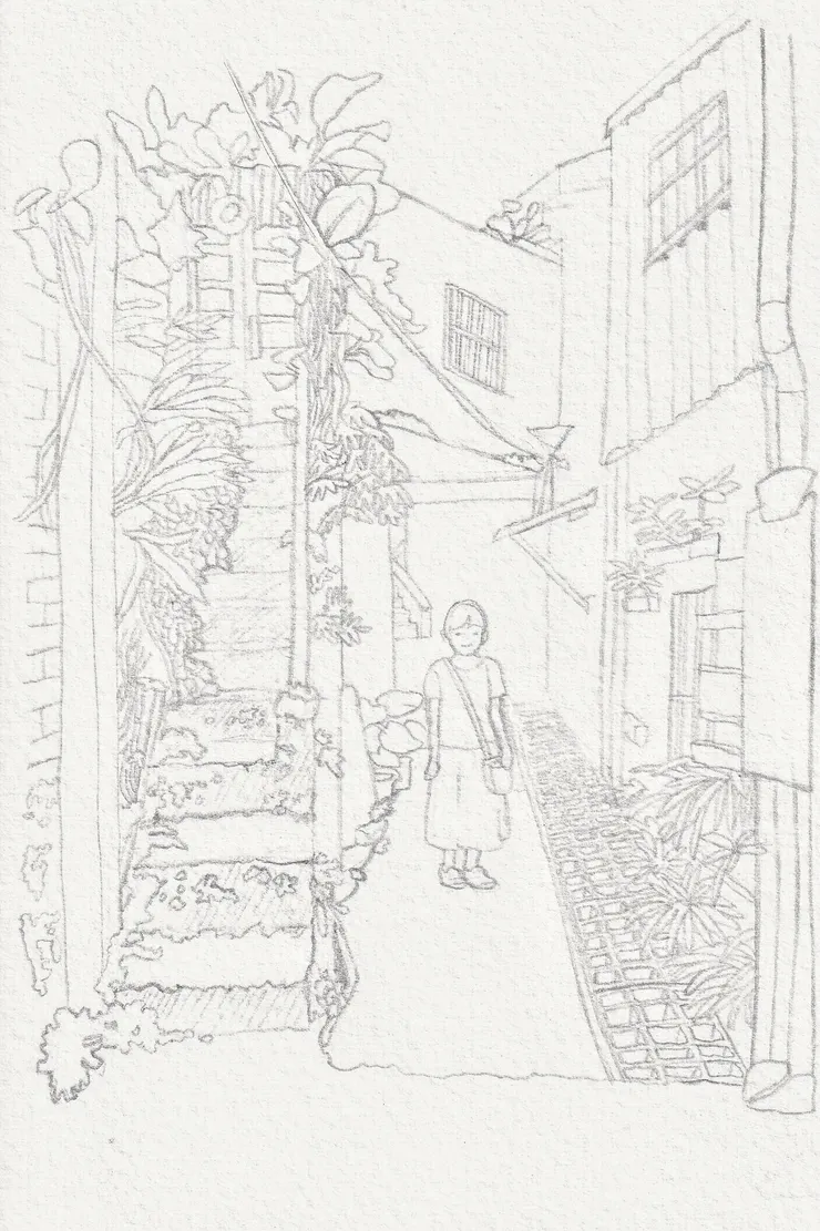 九份老街 陶藝館前小巷 線稿