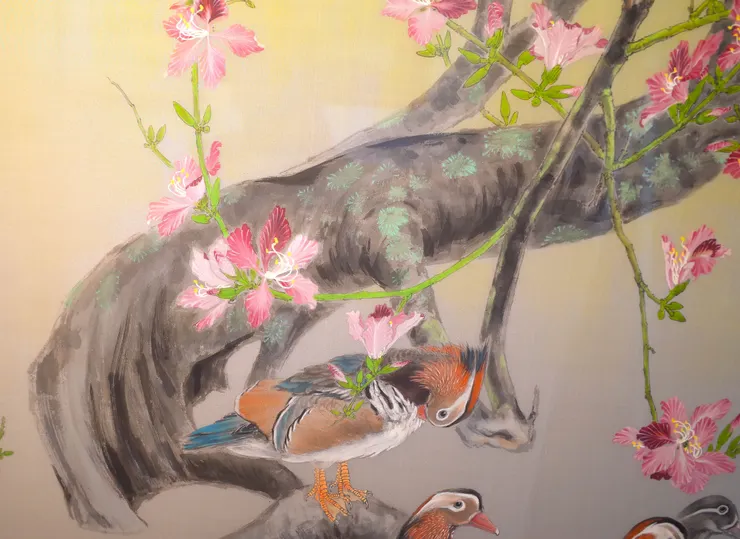 〈暖春三月〉局部－鴛鴦、樹幹