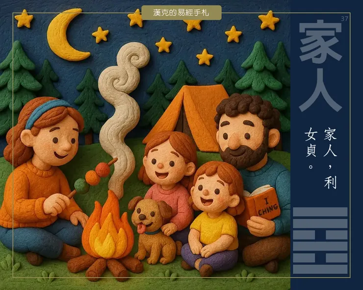 風火家人，風自火出。家裡不能一味講理，是因為家人關係，比輸贏重要。  （漢克設計，AI生成圖）