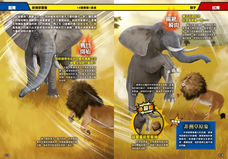 強勁的體型優勢與動物王者的對決｜《最強戰鬥１：超危險生物大戰圖鑑》｜小角落文化出版