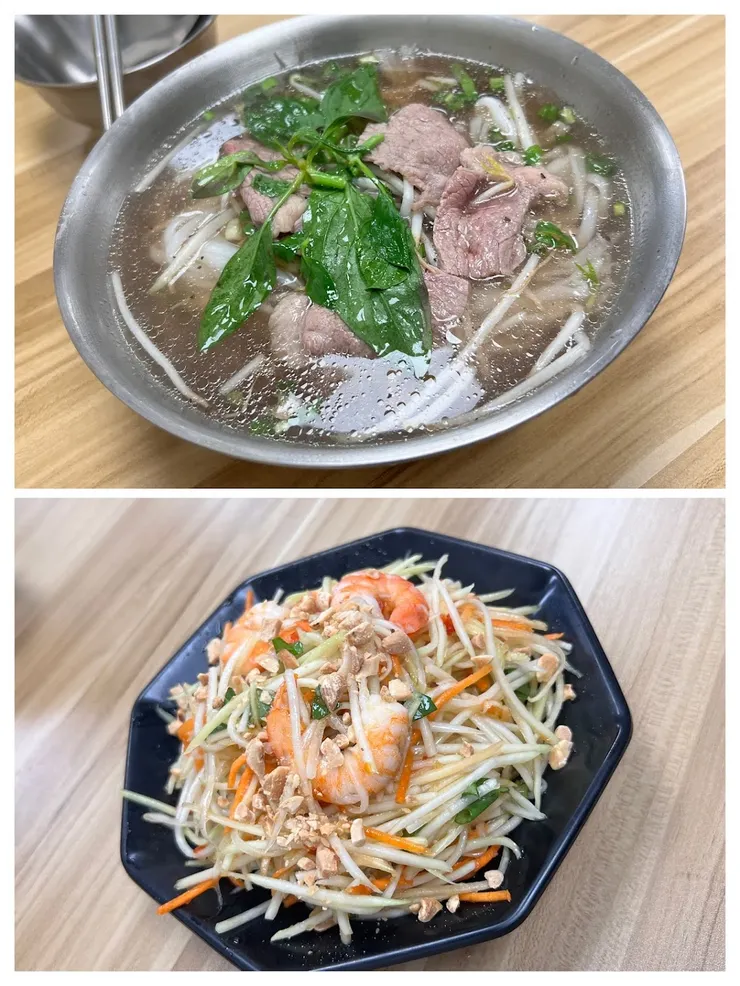 牛肉河粉和海鮮沙律