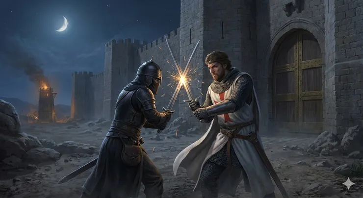 《坦克雷迪與克羅琳達之戰》想像圖。（圖為AI生成）