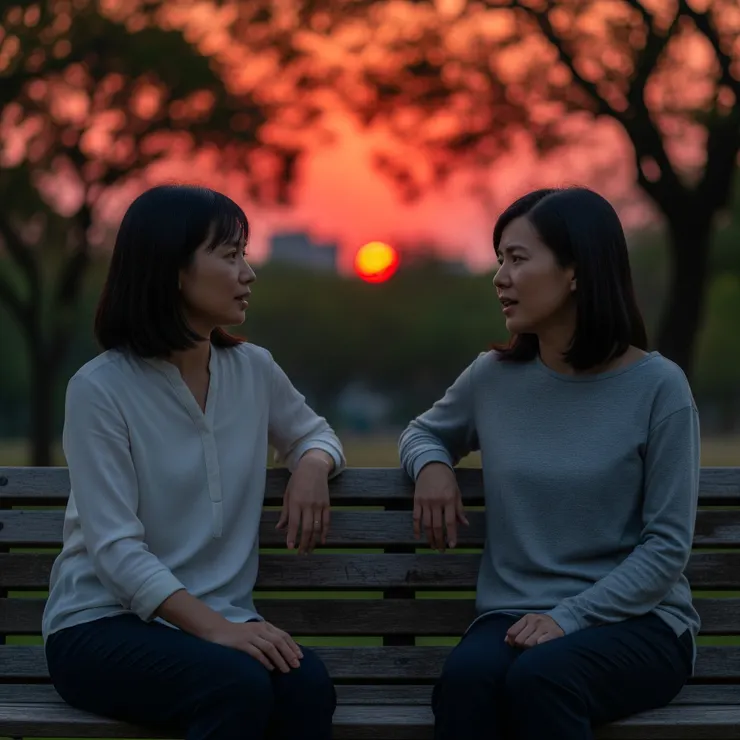 在斑駁木椅上輕聲與朋友談心，分享各自的親密與脆弱。