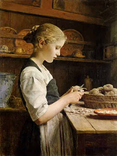 Girl peeling potatoes by Albert Anker, 1886,
