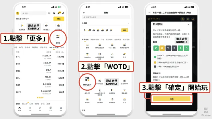 打開幣安 WOTD（圖片製作：飛言走幣）