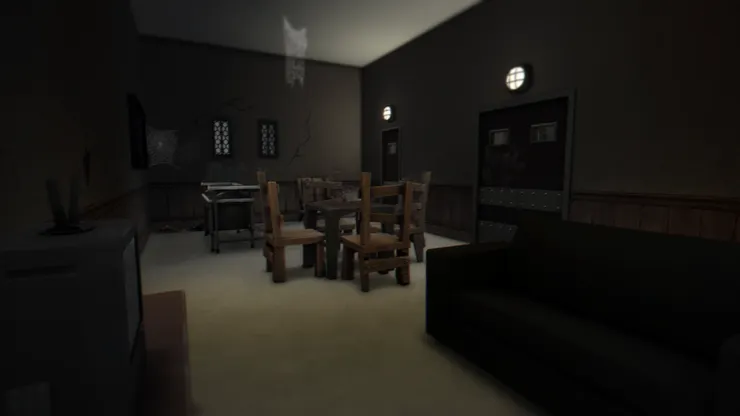 雙人沙發前有電視配上餐桌的四張椅子