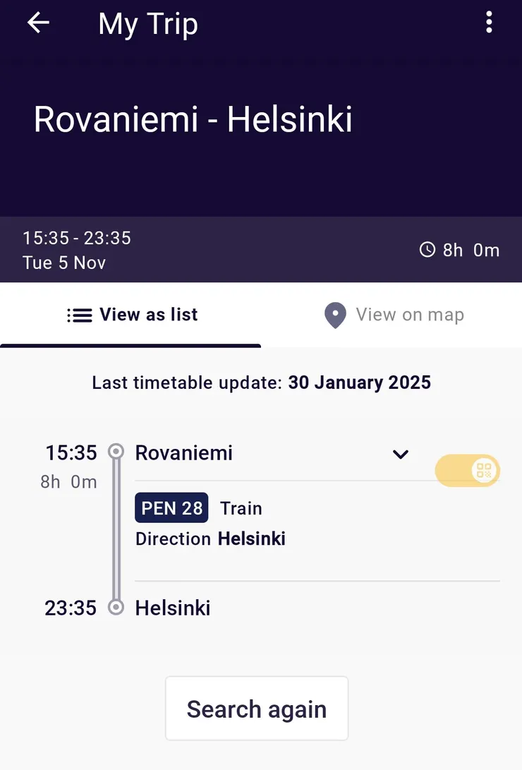 可以在Rail Planner上看見班次詳情。