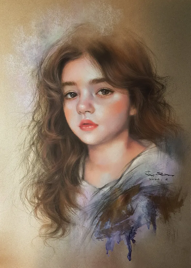 小女孩的心事 (媒材:粉彩)