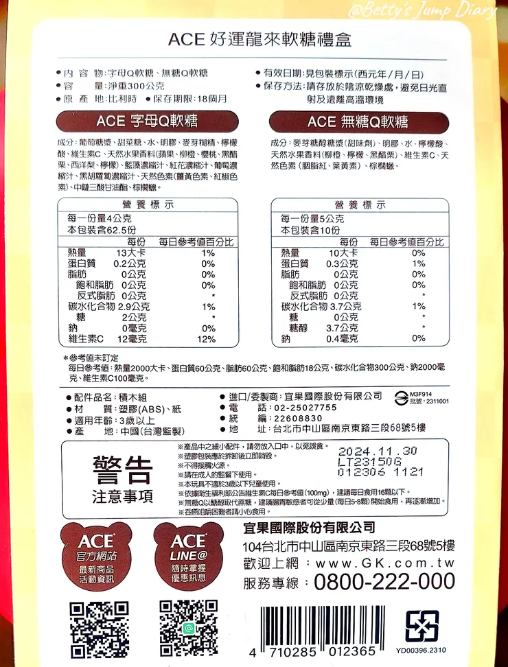 ▲ACE好運龍來軟糖禮盒/圖片來源：Betty's Jump Diary