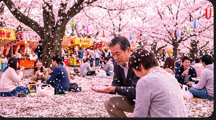 第一片花瓣落在我肩上時，我怔住了。  那一瞬，我以為天色變了，只是這場雨潔白、輕盈、沒有聲音。