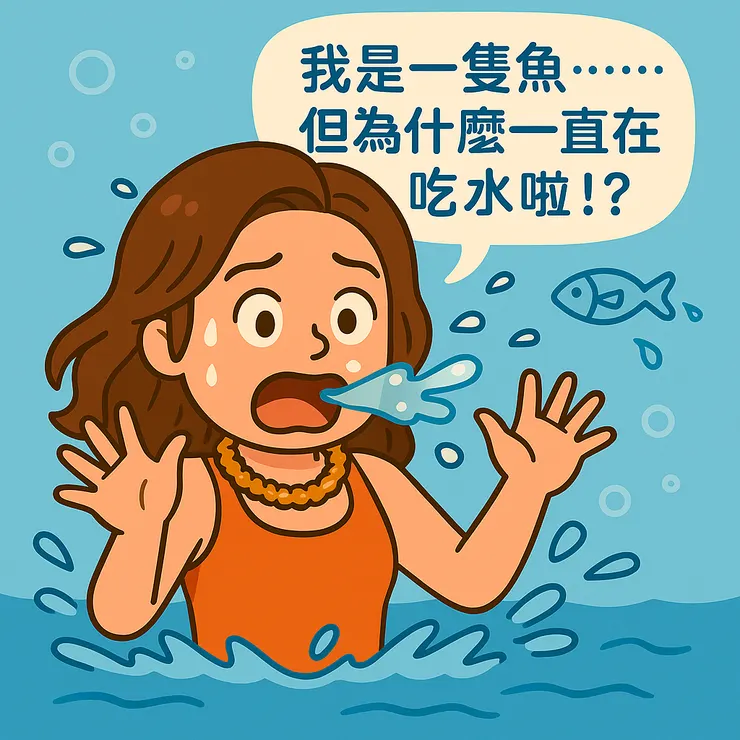 原來是吸氣憋氣還不習慣，結果超喘， 一緊張速度亂掉，就直接吃水啦～ 同學們雖然年紀小，但個個都超強， 老阿姨我只好邊咳邊游，邊自我加油🤣