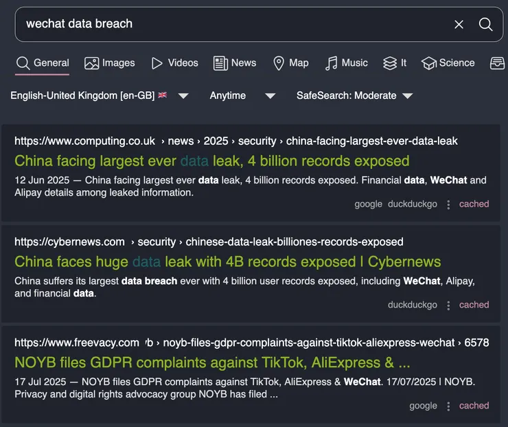 searxng 範例搜尋頁面