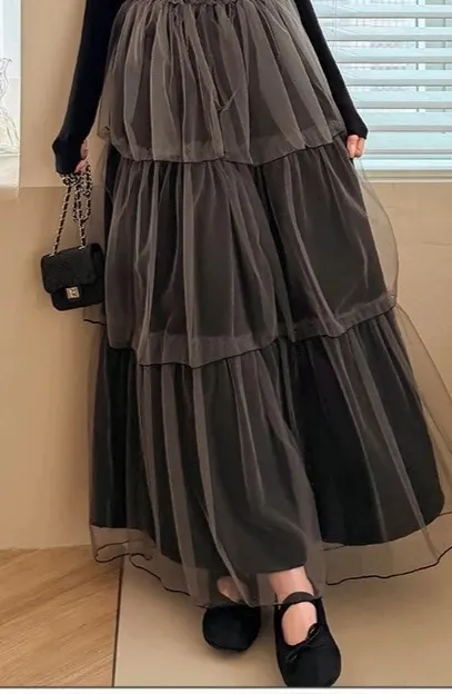 LULUS//法式甜美拼接網紗蛋糕長裙２色