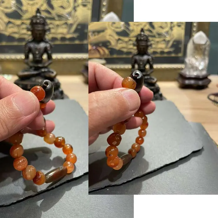黑白藥師珠老天珠搭配老紅瑪瑙