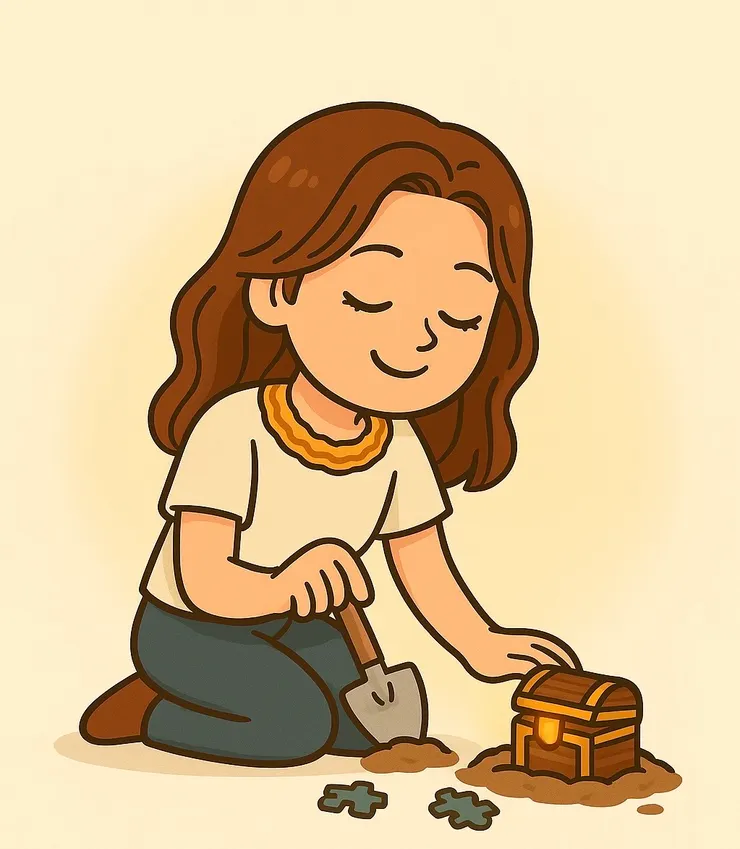 愛自己，不是一蹴可幾的事， 它更像是一場充滿色彩的馬拉松尋寶遊戲。  我們邊走邊挖掘沿途不同的風景， 有時會先翻出一些不想面對的東西， 有時也會碰到讓自己難受的碎片。 但只要願意繼續往下探， 就能慢慢發現那些深藏的寶藏— 勇氣、溫柔，還有一顆貼近真實的心。