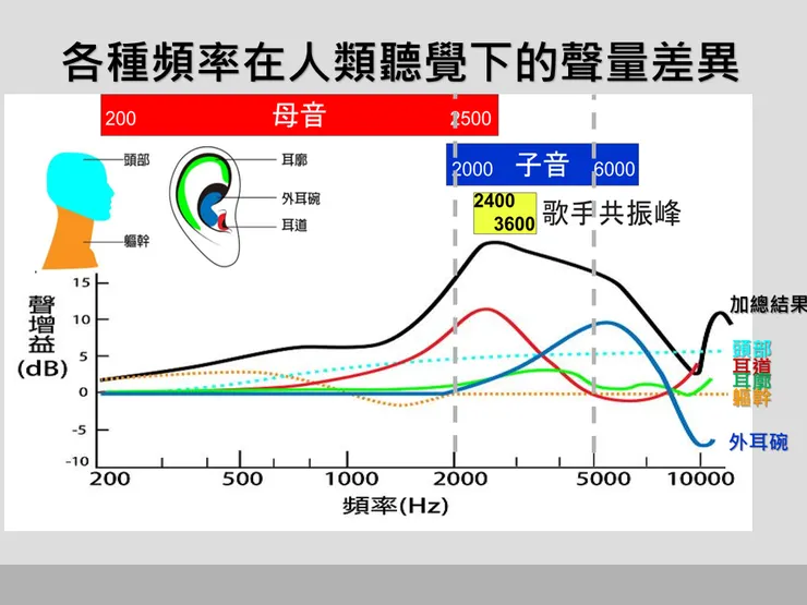 人類聽覺的"等響曲線"(倒置)