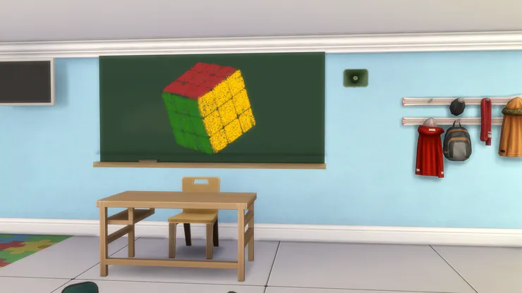 黑板前是教師桌。(話說我差點忘了要放教師桌，後來看著覺得怪怪才發現遺漏了。)