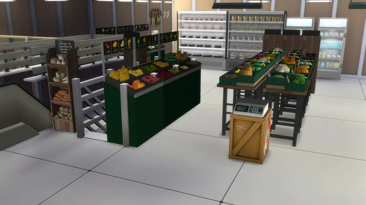 中間是新鮮蔬果的區域,貨品也放到樓梯旁。