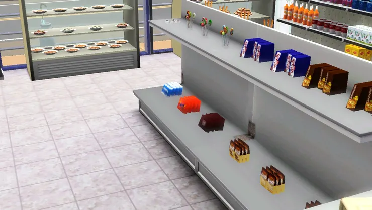 五彩繽紛的糖果也很吸引人，所以會放在當眼的位置。