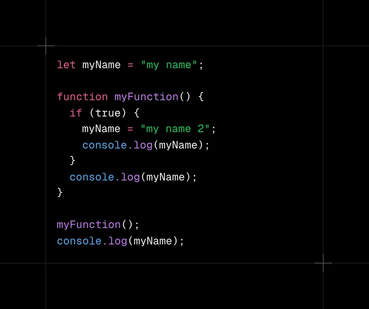 前面沒有新的let，JS尋找之前定義過的myName並且覆蓋掉它。