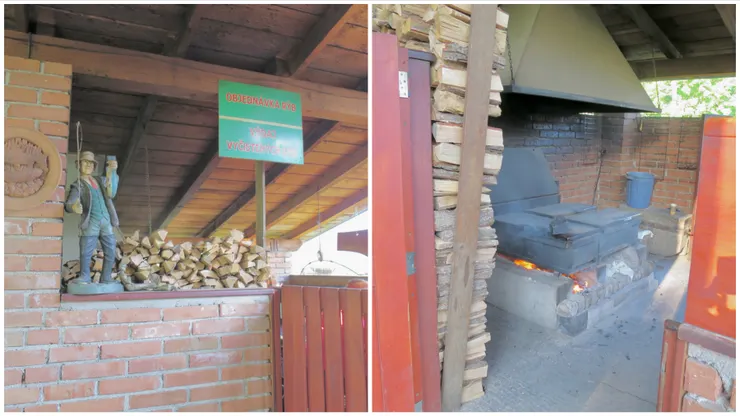 可愛的煙燻小木屋，上頭還有一個人釣魚的雕像