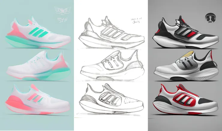 中間為筆者繪製的草圖，兩側則是透過 Vizcom 生成的效果