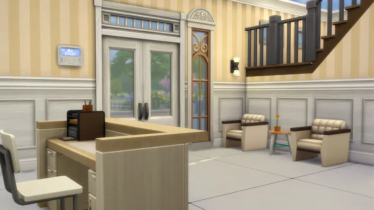 接待處以奶茶色為主調。我不想弄得太深色，很黑的感覺，這樣明亮又帶點華麗的色調正好。